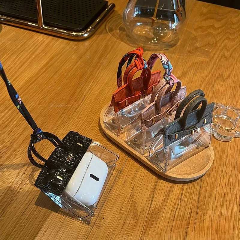 Keychains Lanyards Car key storage bag mini handbag transparent platinum key set perfume lipstick ear plug storage box wallet accessories J241010