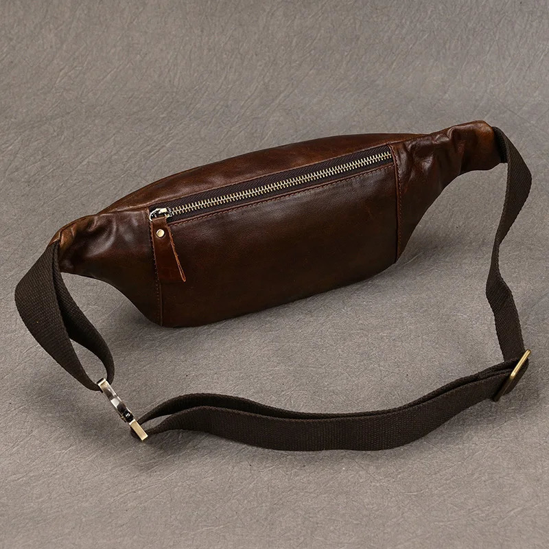 Mens leather chest bag cross body shoulder bag mens leather waist bag outdoor sports shoulder bag 241008