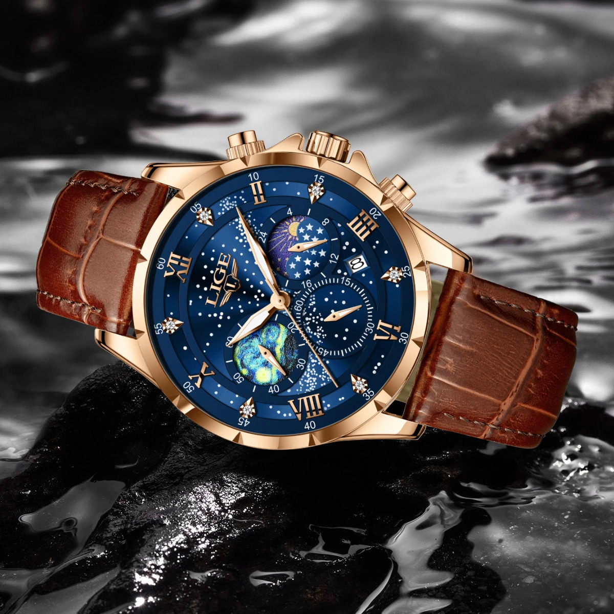 LIGE Mens Watch Casual Sports Watch Mens Waterproof Date Watch Luminous Timing Watch Mens Quartz Leather Watch 241009