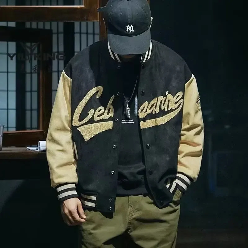 Spring and summer casual fashion suede baseball jacket retro green pilot Ins loose style 241010