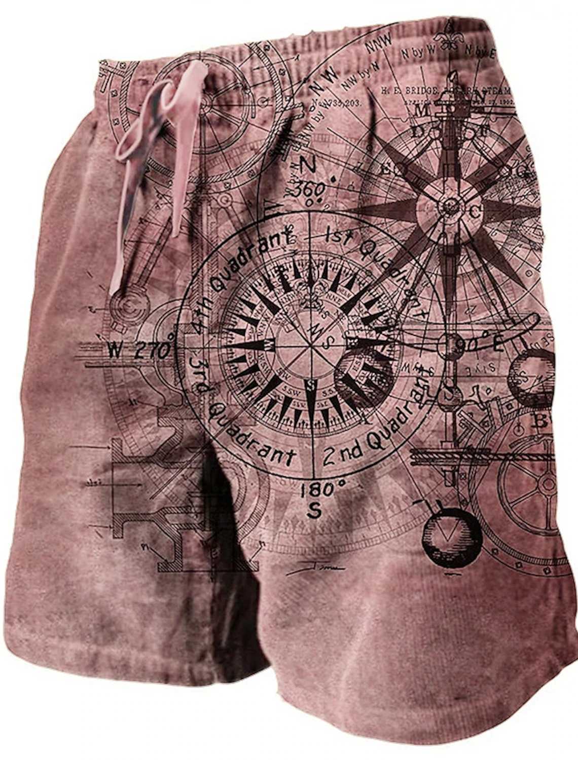 Mens Beach Pants Compass 3D Printed Shorts Mens Summer Breathable Shorts Fitness Street Shorts Mens Clothing Men W250215