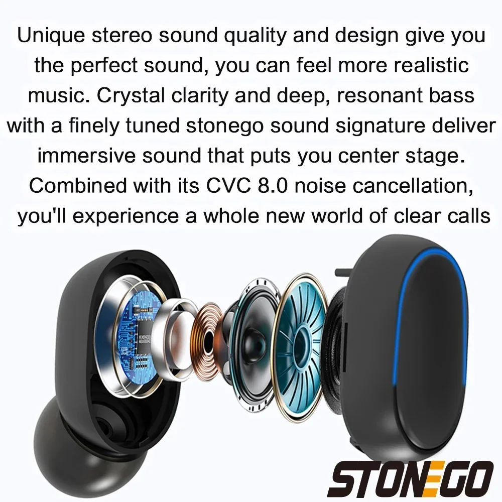 STONEGO 1PC Wireless Headphones, True Wireless Earbuds with Led Display Charging Case, HD HiFi Stereo, One-click Smart Control, Built-in Mic
