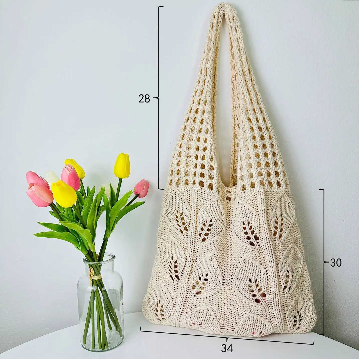 Knitted handbag beach bag lightweight student shoulder casual handbag womens shopping bag Y241011