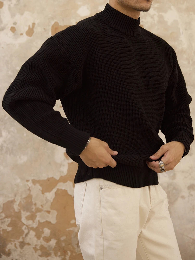 Vintage Turtleneck Sweater Men Long Sleeve Solid Color Knitwear Mens Jumper Tops Spring Fashion Knitting Pullover Male Sweaters 241007