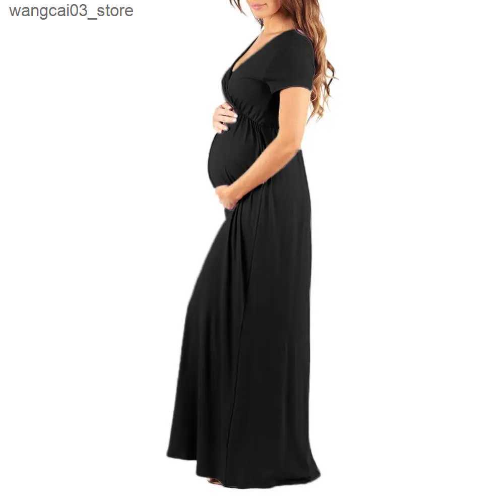 Maternity Dresses New Plus size Pregnant Women Dresses Maternity Dresses Women V Collar Short Sleeve Pregnancy Dress Maternity Sundress Clothes L24091