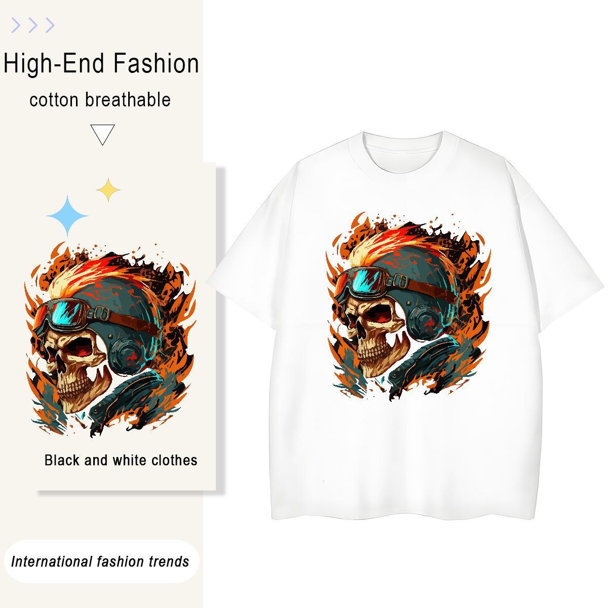 Fashion Casual Womens T Shirts 230g Cotton Breathable Soft Street skull Womens Tshirts Popular Anime Oversized Top Tees