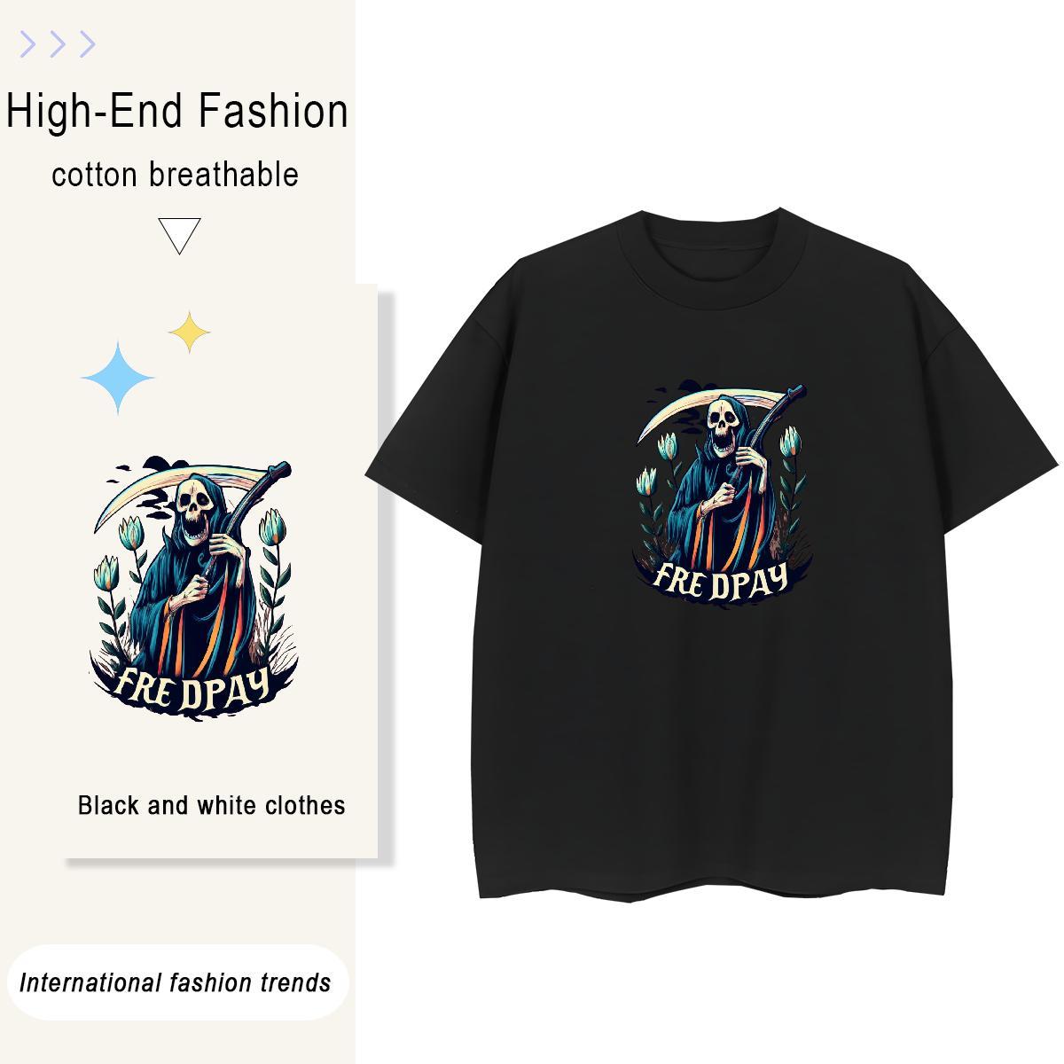 2024 Women T Shirts 230g Pure Cotton Breathable Crew Neck Casual Beach skull Womens Tshirts Free Shipping Customized Print Tee Shirt