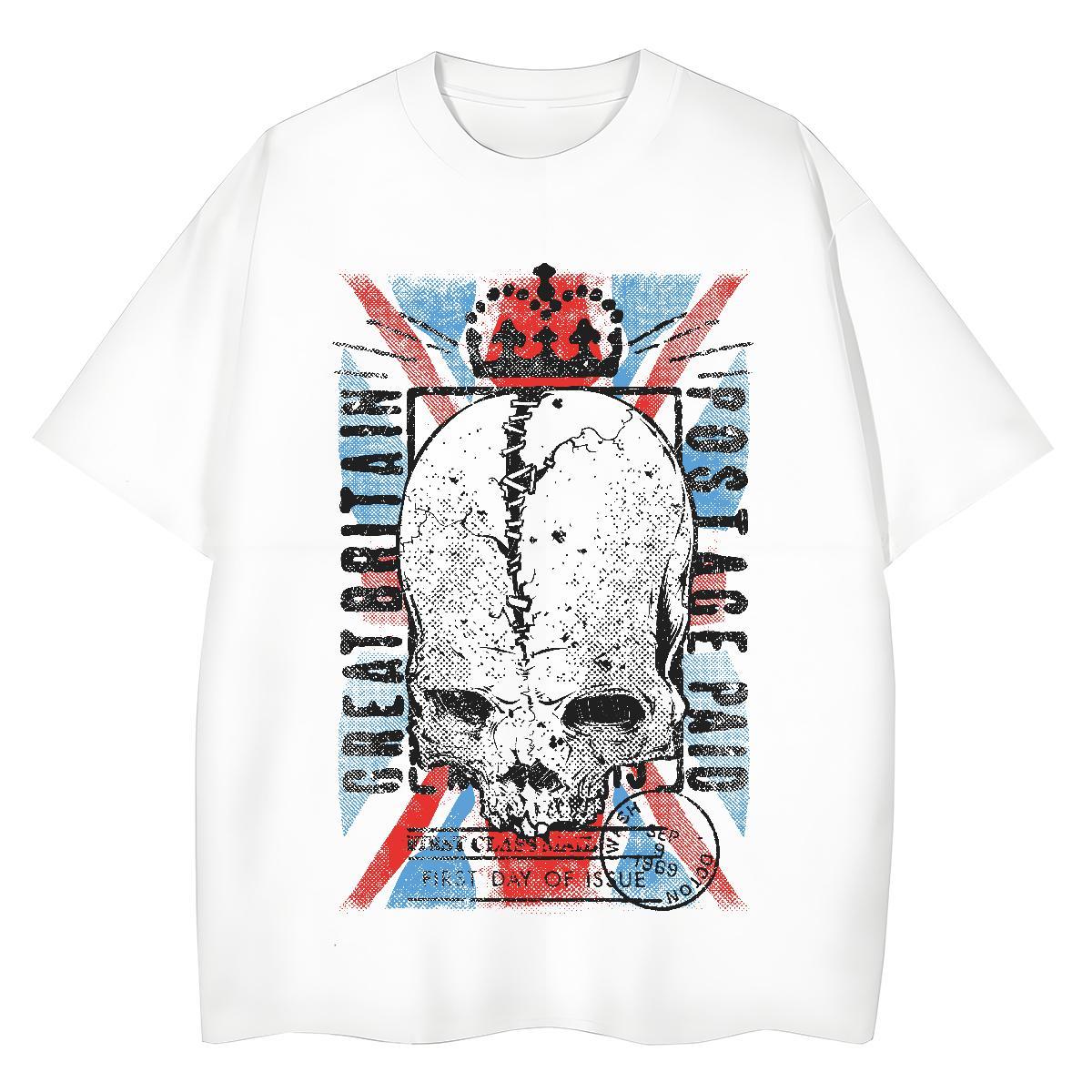 Fashion Casual Women T Shirts 100% Cotton 230g O Neck Short Sleeves High Street Hip Hop skull Tshirt for Man Woman Wholesale Cartoon Print Tees