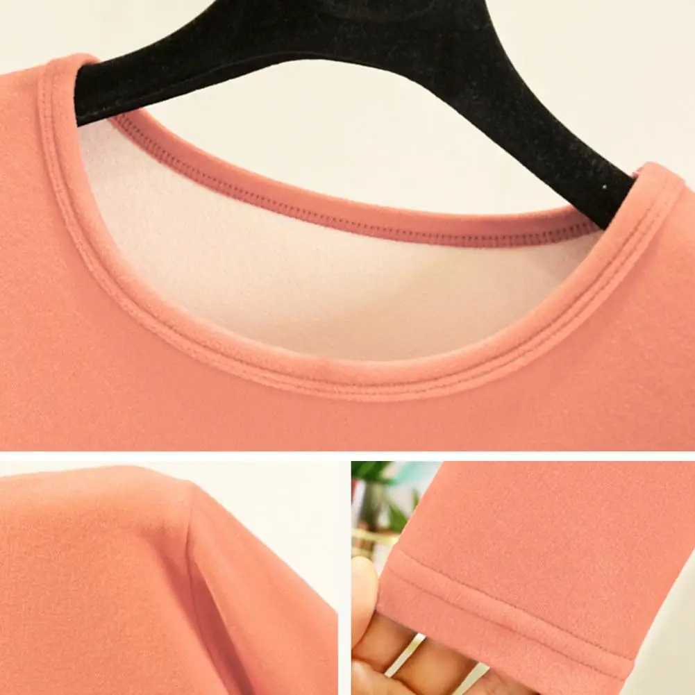 Women's Thermal Underwear 2-piece/set top pants set thick plush round neck long Slve thermal underwear set elastic waist and cold proof pajamas s