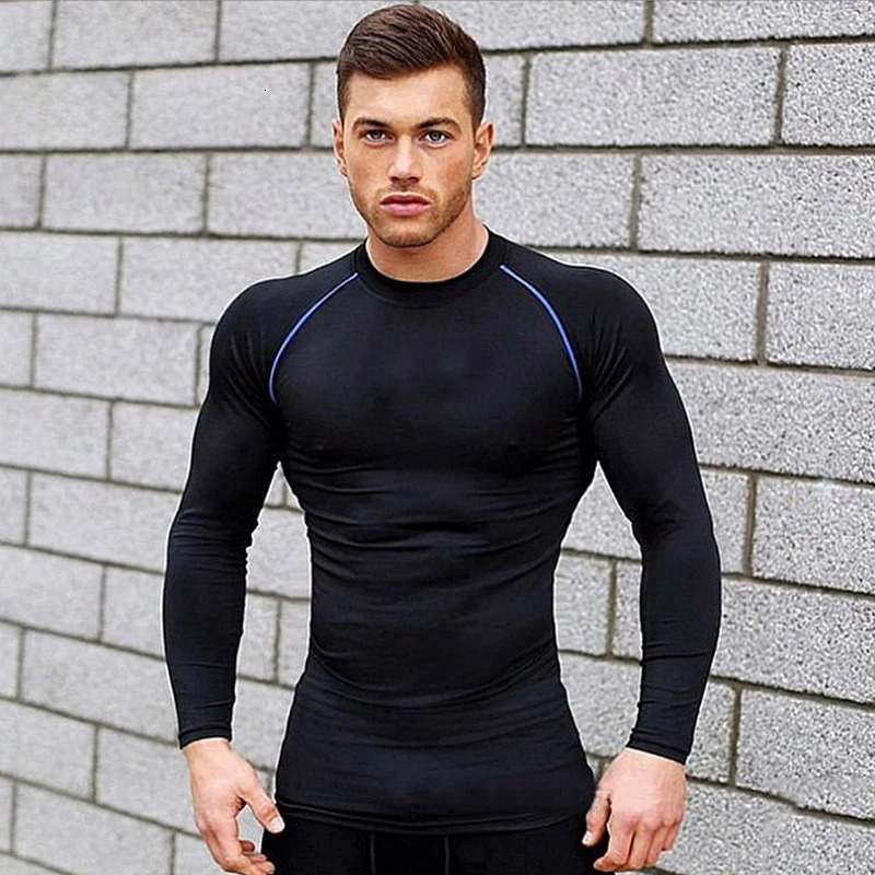 Mens Fitness Compression Shirt Long Sleeve Tshirt Quick drying Sports Tight Training 241011