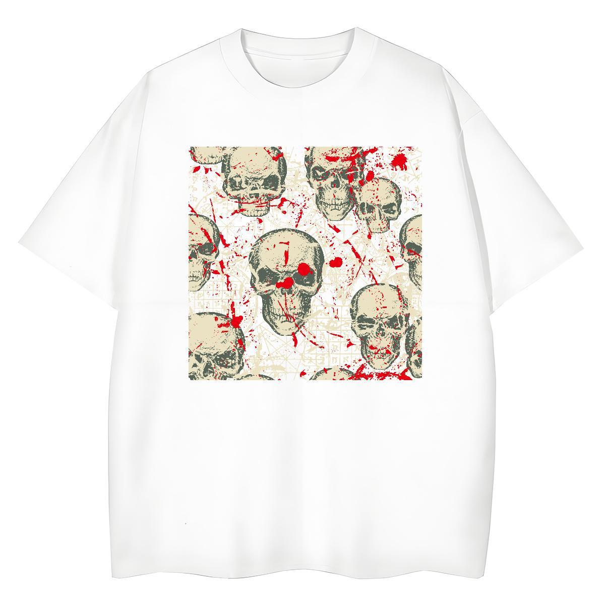 Fashion Casual T Shirt For Woman 230g Pure Cotton O Neck Short Sleeves Sports Street Wear skull Woman Tshirt Comfortable Plus Size Cartoon Tees Shirts