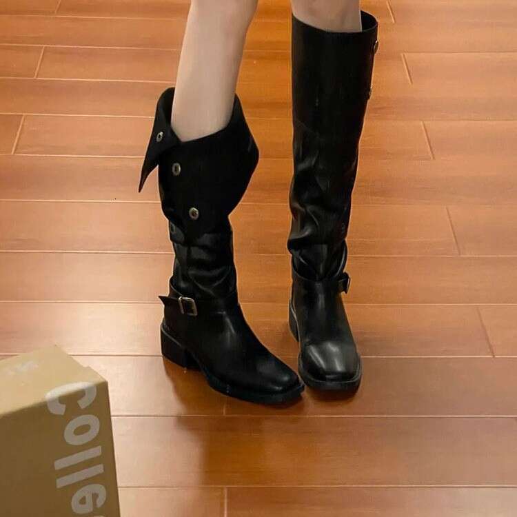 Designer Boot Fashion European And American Version Cowhide Niche Two In One Leather High Top Knight Boots For Women With Thick Heels Flared Retro Kne