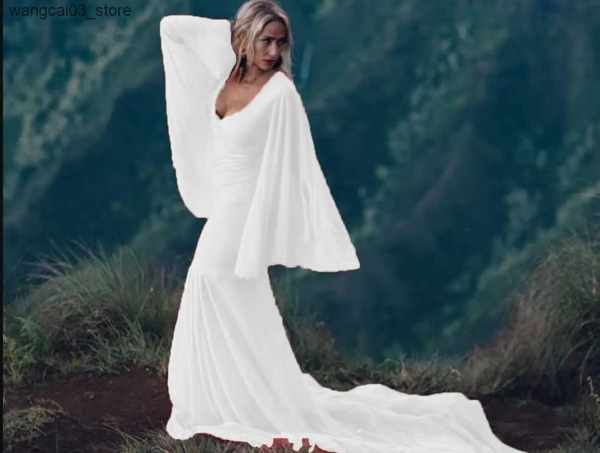 Maternity Dresses Maternity sexy loose trailing maxi dress Photography Lace Split Front White Dress for Photoshoot Dress Fashion Pregnancy Dress L2409