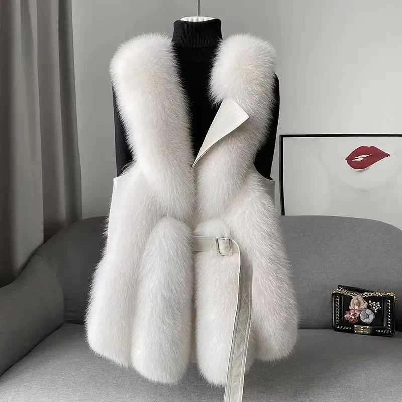 2024 new fox fur vest jacket womens faux fur waist jacket fashionable ultra-thin fur leather jacket chic sleeveless faux fox fur vest with jacket W241