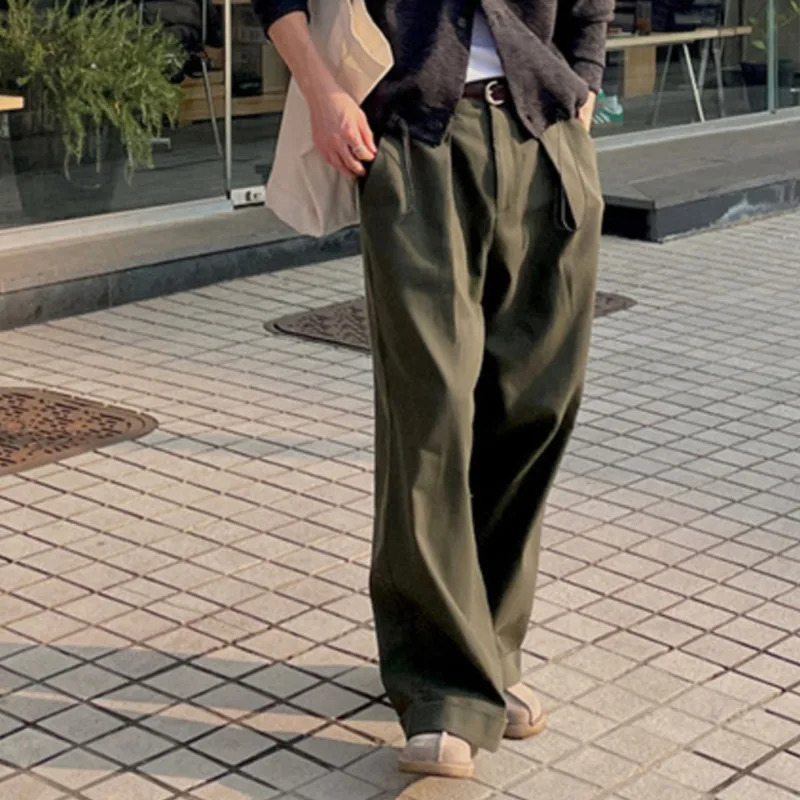 IEFB Korean loose mens casual pants straight wide leg solid color Trouser zipper summer 9C6234 241010