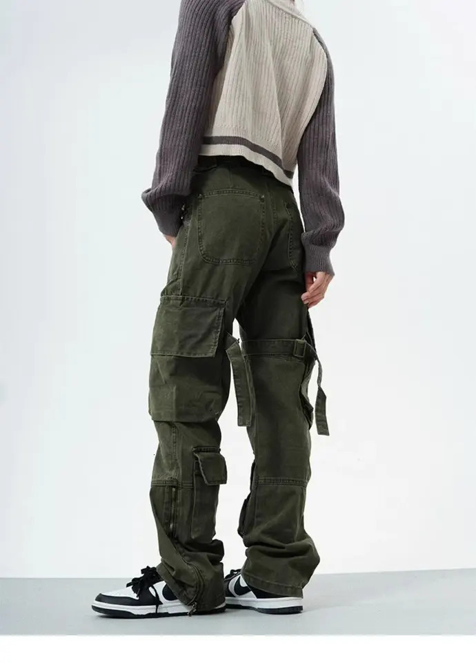 Couple cargo pants Hip Hop High Street Retro American retro multi pocket casual pants streetwear Y2K jeans 241007
