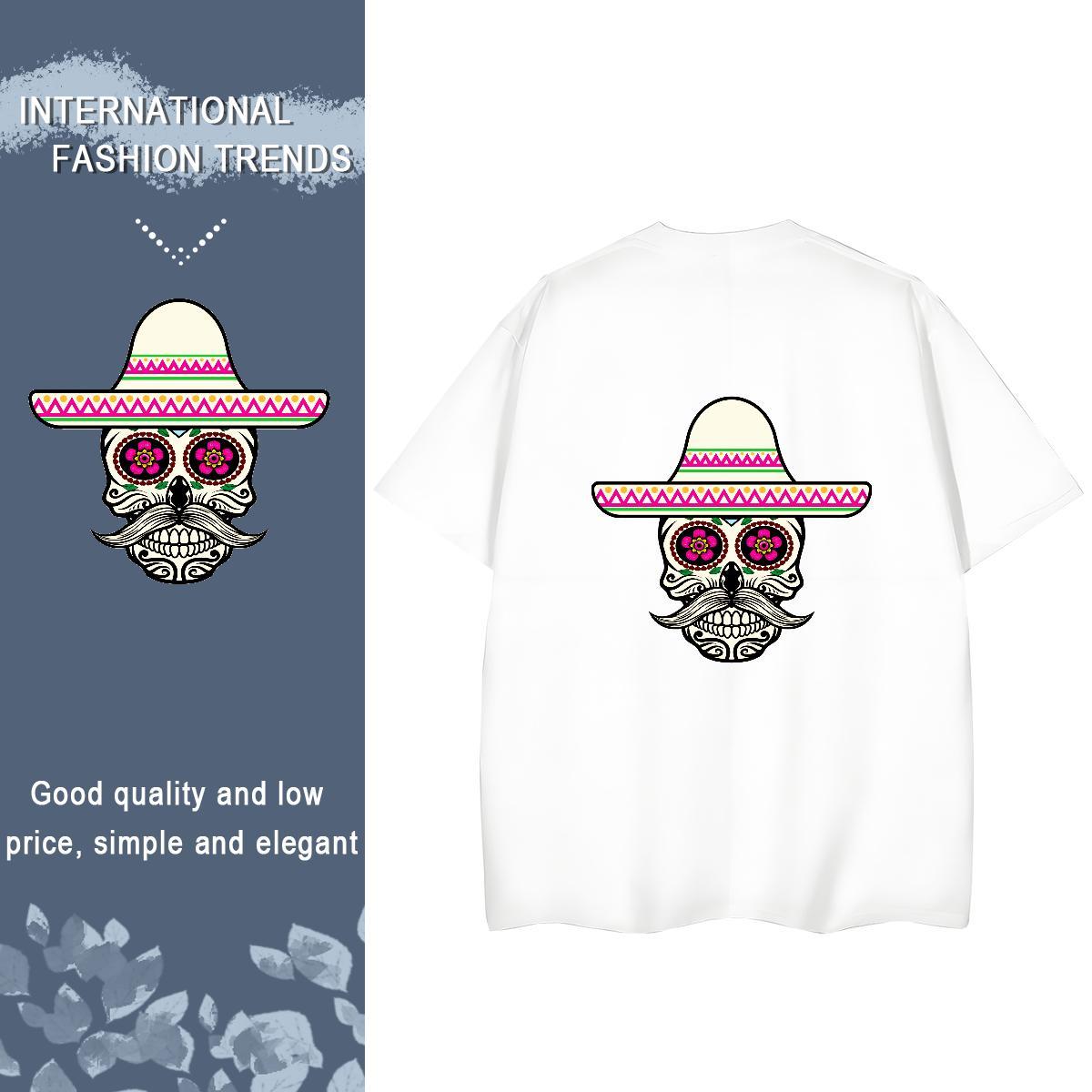 Designer T Shirt For Woman 230g 100% Cotton O Neck Short Sleeves Beach skull Unisex Tshirts Loose Floral Print Tops