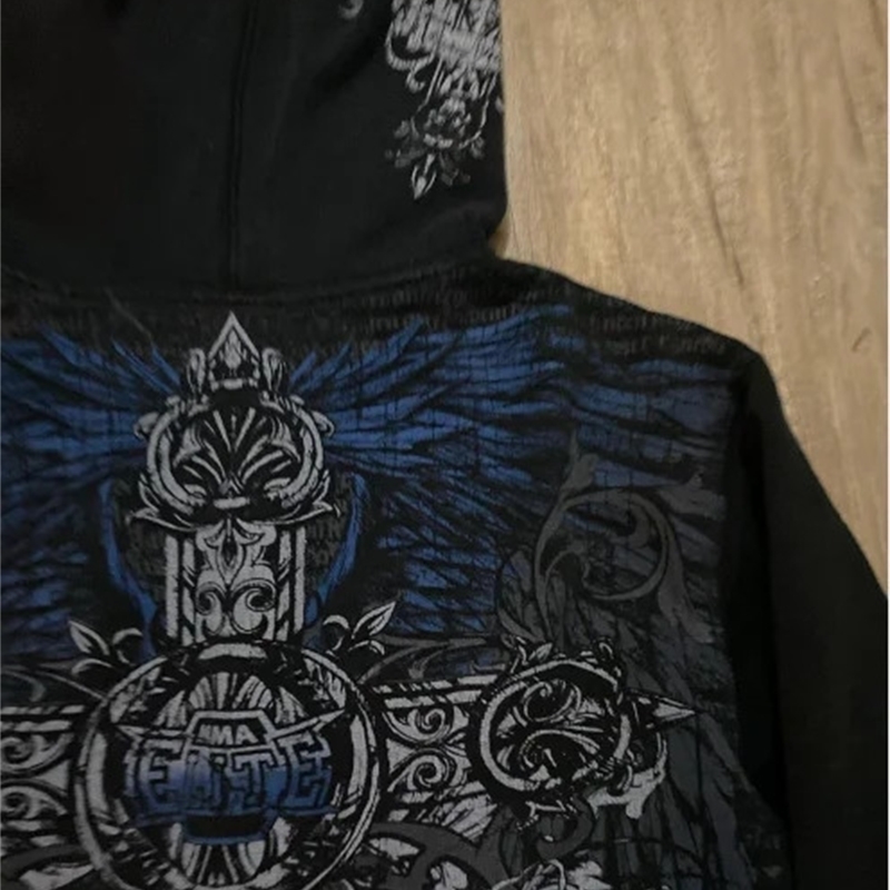 Woman Hoodie Gothic Embroidery Hoodies Y2k Anime Casual Loose Harajuku Oversize Hip Hop Long Sleeve Zipper Tops Korean Punk 240919