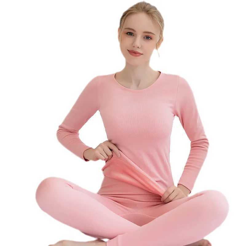 Womens Thermal Underwear Thermal Underwear Women Velvet Thick Winter Clothes Solid Slim Thermo Tops Basic Warm Pants Long Johns Female Second Skin Sui