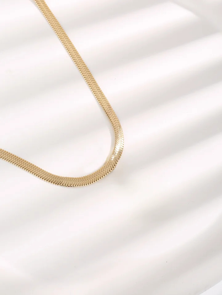 Snake Chain Gold Plated Stainless Steel Flat Necklace 5mm Fashion Choker Hip Hop Herringbone For Men Women Gift Jewelry 240930