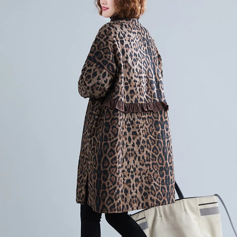 Leopard Print Womens Jacket Autumn/Winter Blended Wool Quilted to Keep Warm Fashionable Womens Wool Coat 241007