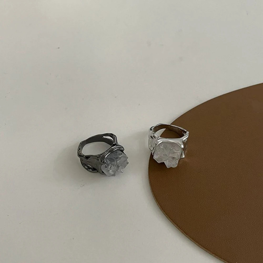 SRCOI n Clear Quartz Stone Couple Ring Simple Irregular Geometric Crystal Cluster y Female Statement Rings 240906