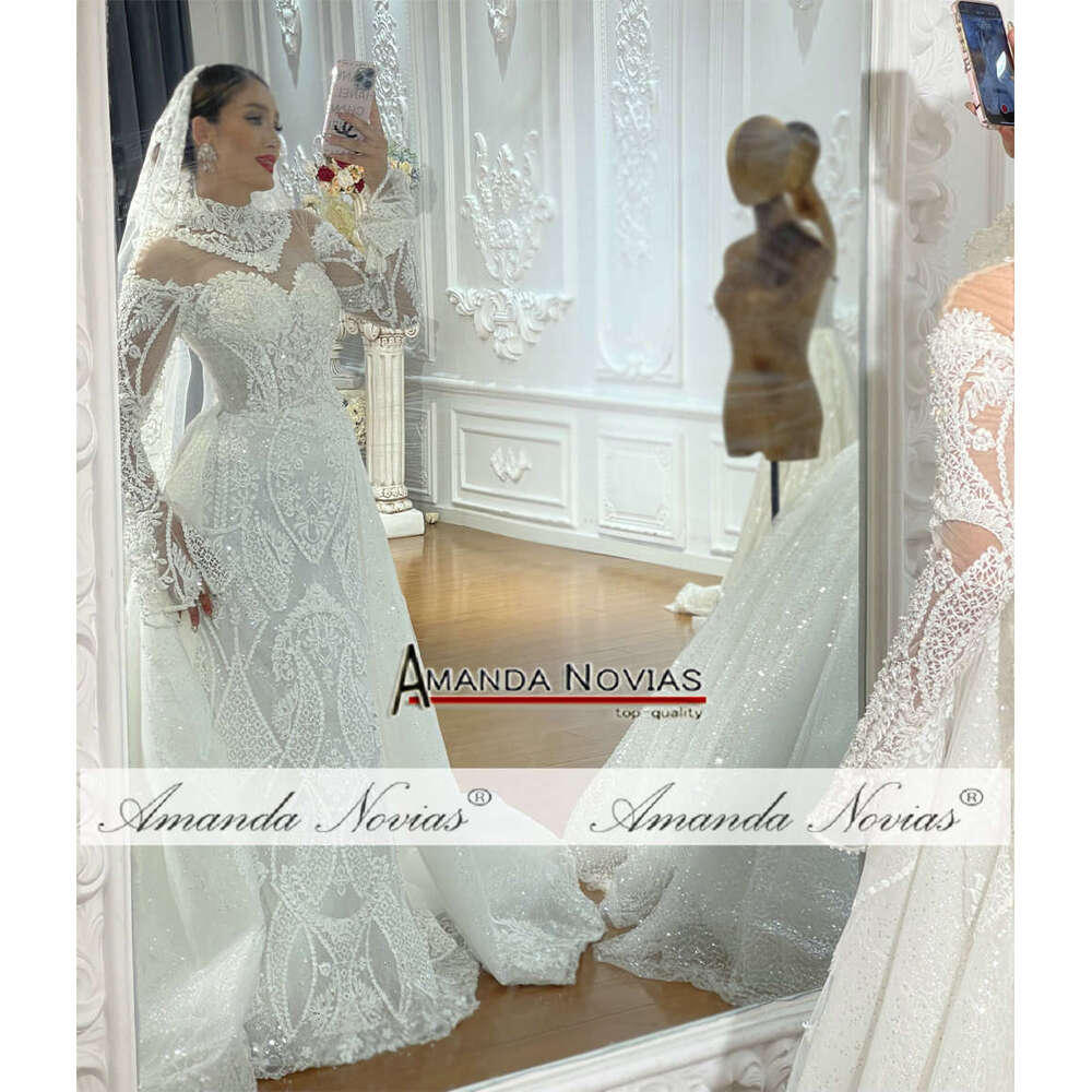 Removable Skirt Mermaid 2 in 1 Lace Wedding Dress Sequined Detachable Train Sleeveless Princess Bride Vestido De Noiva Custom Made