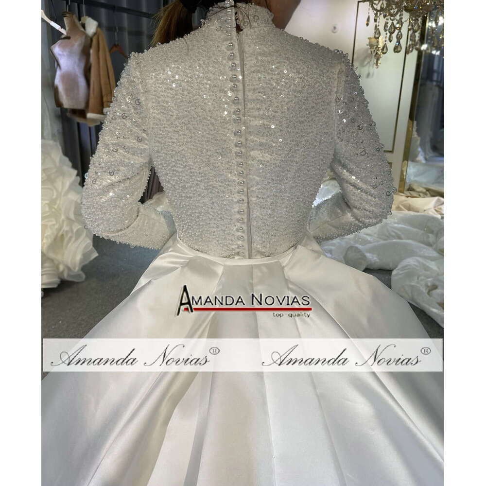 Muslim Satin Wedding Dress 2 in 1 Skirt Off The Shoulder Sequins New Design Wedding Dress Mermaid Strapless