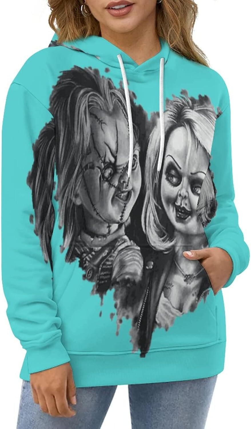 Hoodie for Mens Womens ZHANGXM Mens Long Sleeve Chucky 3D Horror Print Hoodie Spring and Autumn Blouse Graphic keep warm