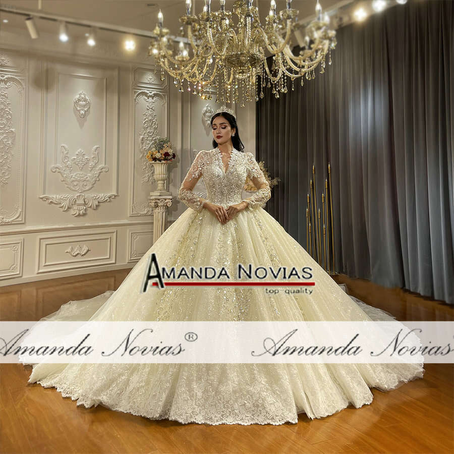 Champagne Color Wedding Dress With V-necke