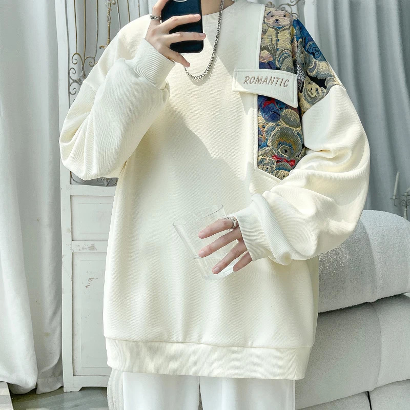 mens hoodie womens Korean fashion O-neck loose long sleeved top Pullover Harajuku streetwear retro couple sweater 241010