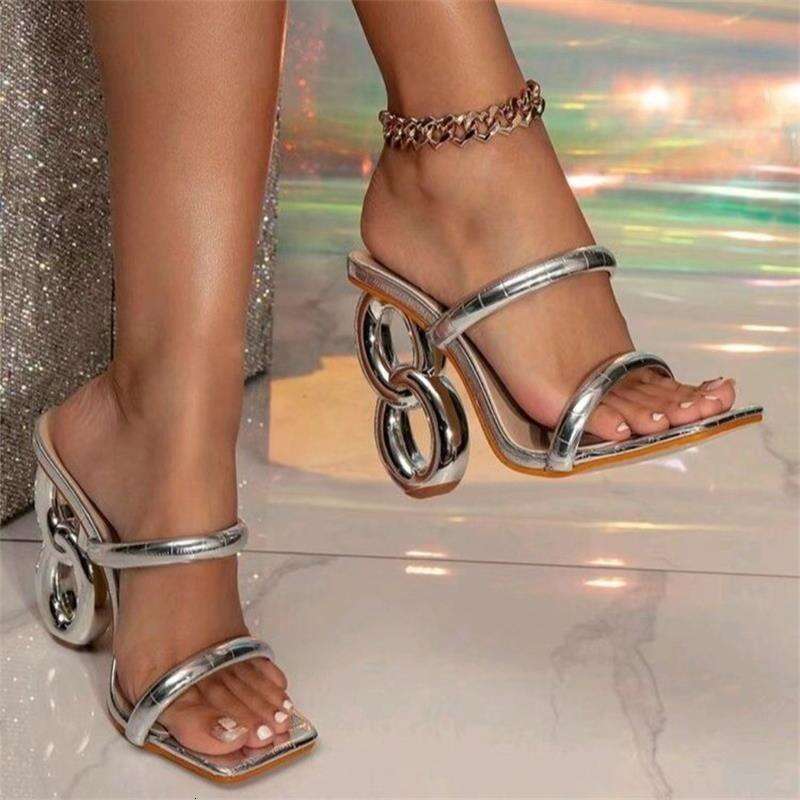 Women slippers sandal large special-shaped heels fashion summer slippers two colours size35-41 women slides free shipping shoes