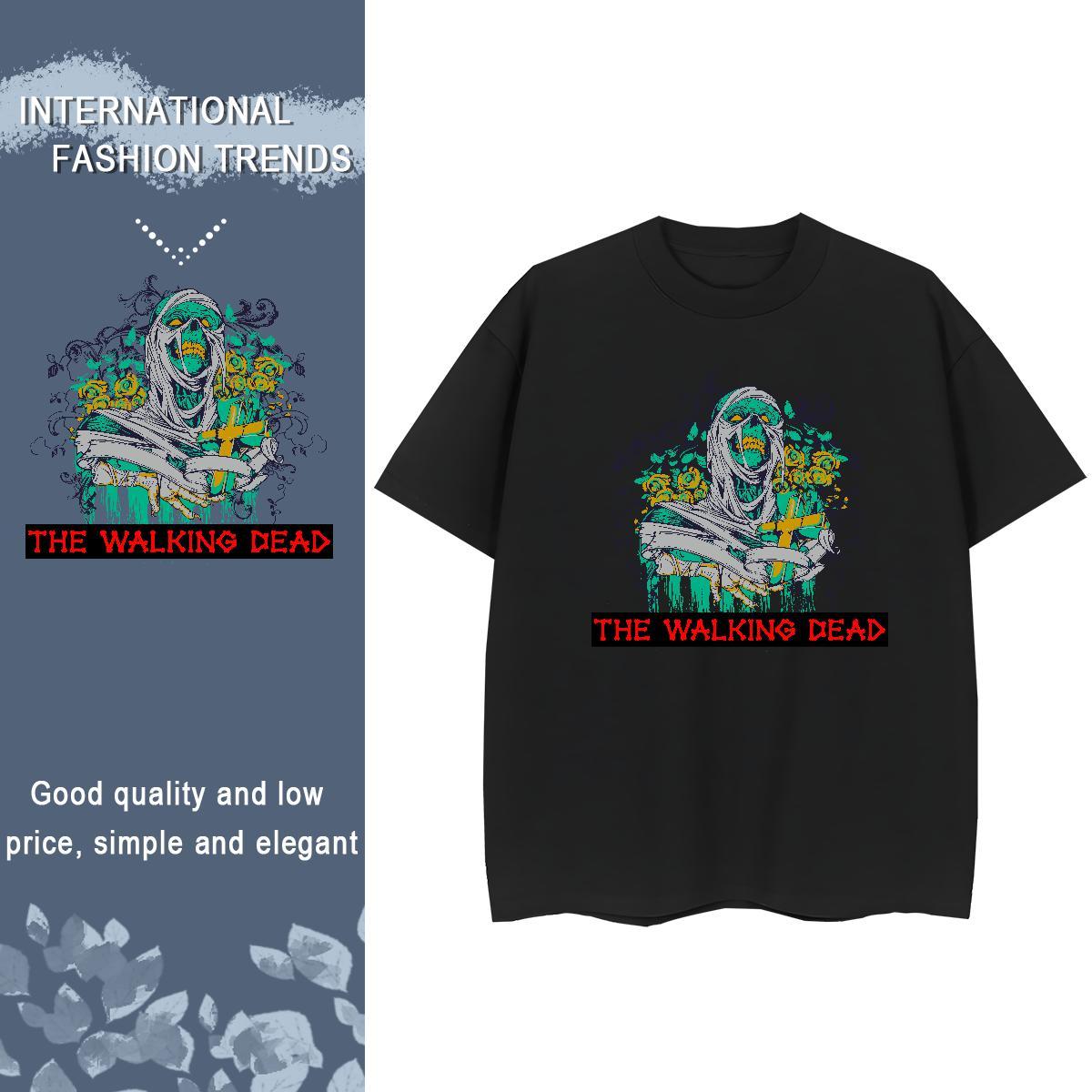 New Womens T Shirts 230g Cotton Short Sleeve O-Neck Casual Sport skull Woman Tshirt Loose fit Anime Polos