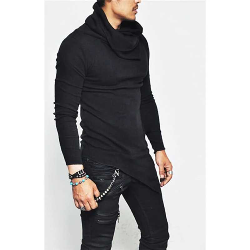 Mens Hoodies Unbalance Hem Pocket Long Sleeve Sweatshirt For Men Clothing Autumn Turtleneck Sweatshirt Top Hoodie LX241011