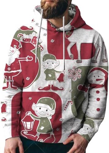Hoodie for Mens Womens Mens Christmas Hoodies for Men Pullover Xmas Sweatshirts Funny Snowflake Printed Long Sleeve Drawstring Tops Graphic