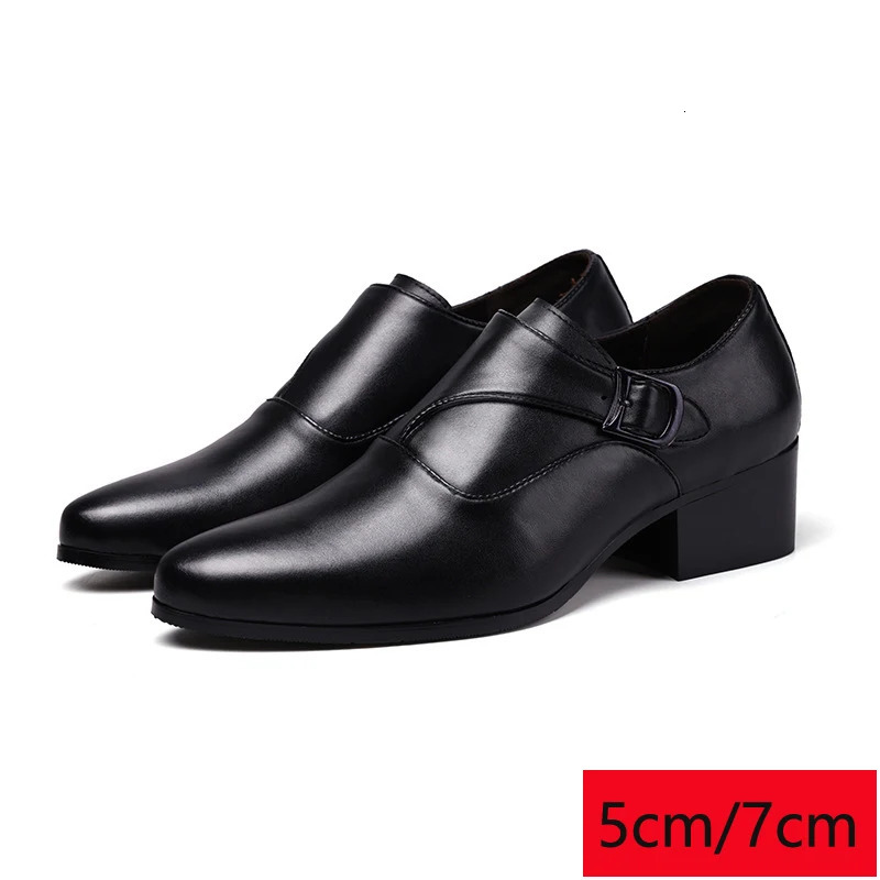 5CM/7CM high mens heel shoe corner mens business dress shoe buckle mens office Oxford height increase size 38-44 241007