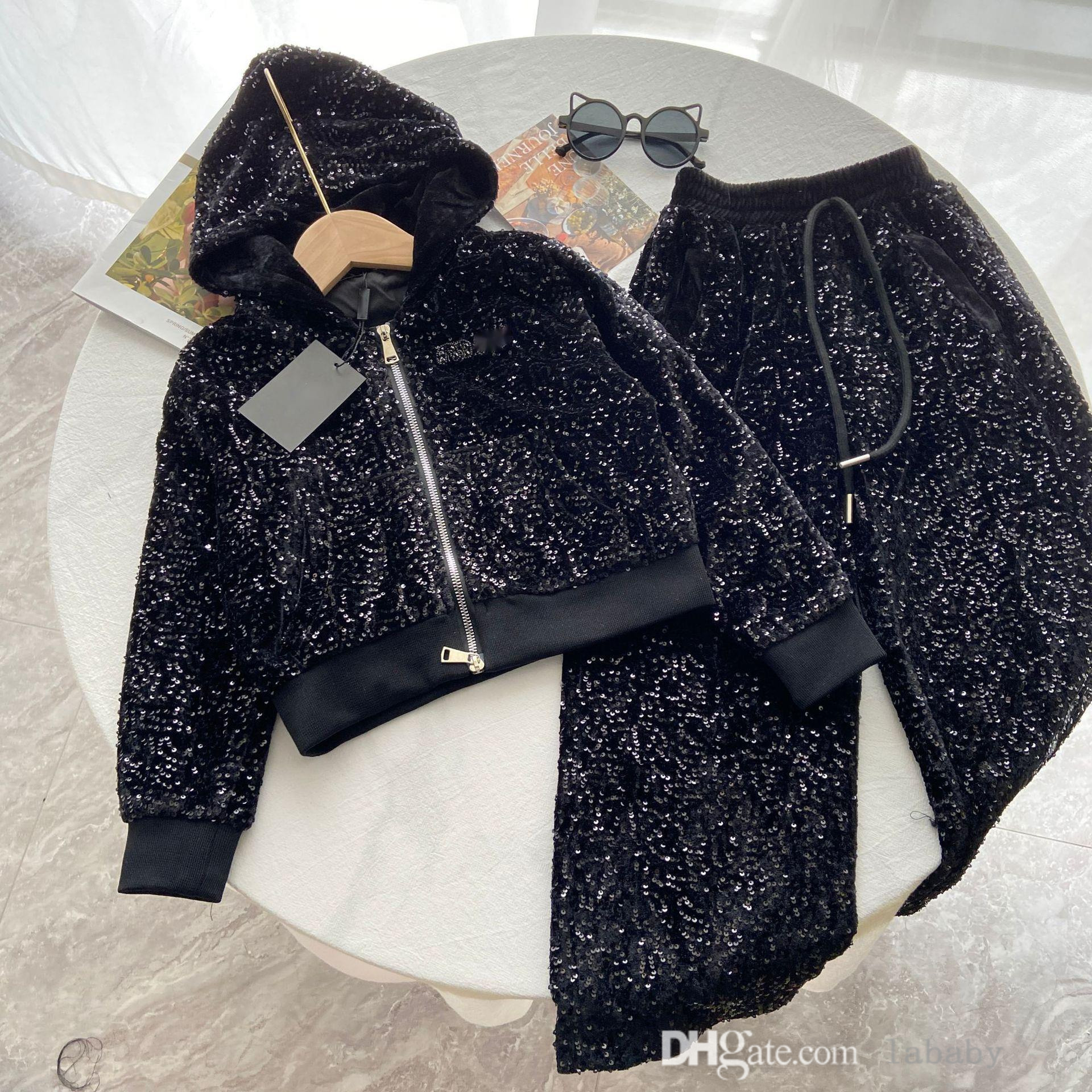 2024 Autumn Winter Kids Tracksuit Baby Boys Girls Clothes Fashion Sequined Two Piece Set Long Sleeve Zipper Cardigan Jacket And Casual Pants Childrens Clothing Sets