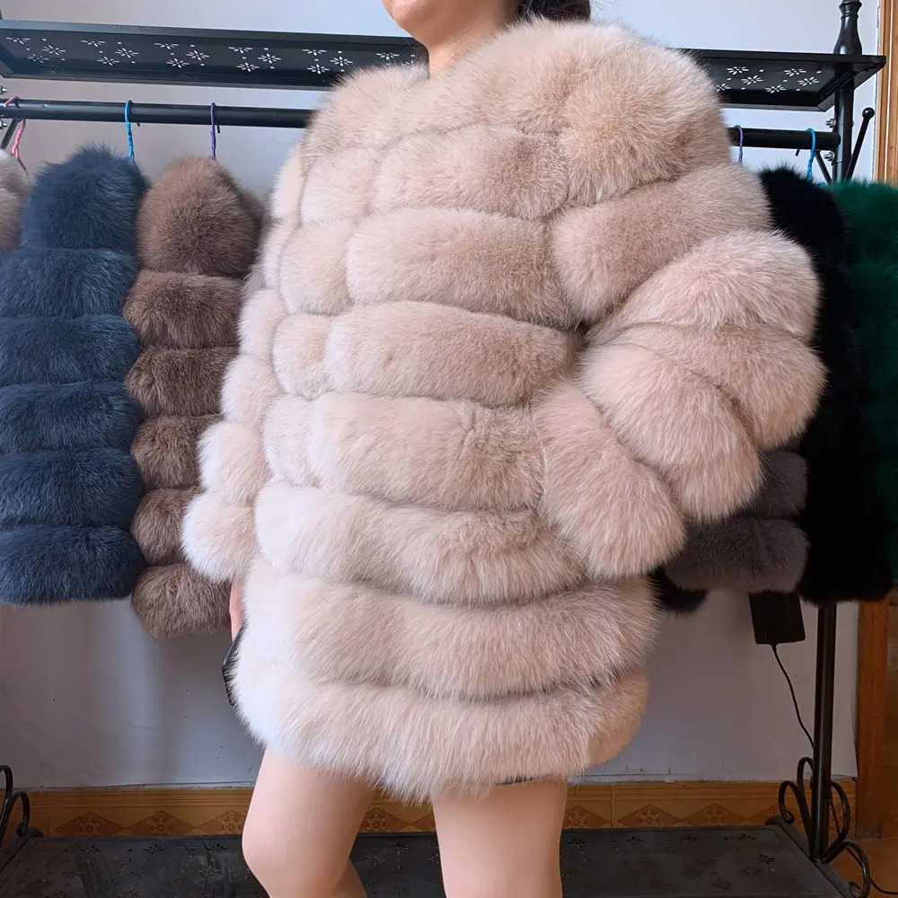 70CM 4in1 Fast Fashion Women Fashion Real Natural Fox Fur Long Coat Jacket for Winter Warm Over Coat 241008