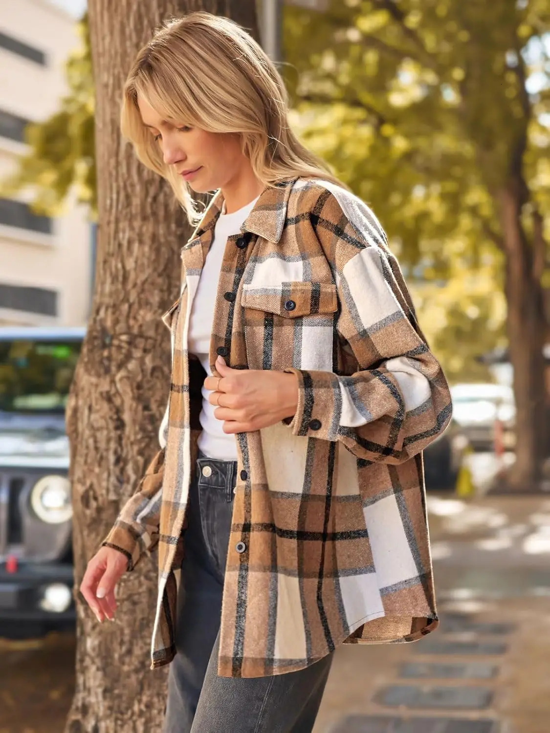 Womens Fall Outfits Fashion Clothes Shackets Flannel Plaid Button Down Long Sleeve Shirts Jackets 241011