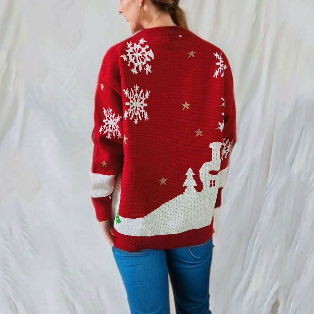 2024 TK Christmas main picture cute snowman pattern round neck long sleeved knitted pullover New Year sweater