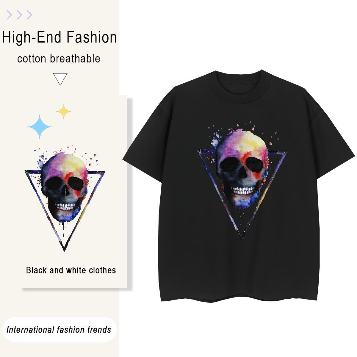 2024 Womens T Shirts 230g Pure Cotton Breathable Crew Neck Outdoor skull Womens Tshirts High quality Cartoon Printing L-4XL Clothes Shirt