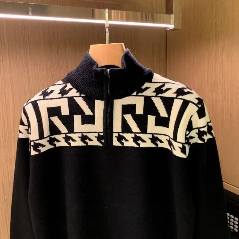 Mens collar zipper knitted sweater mens jacket flat floral jacket zipper Maltry Korean fashion large size 241007