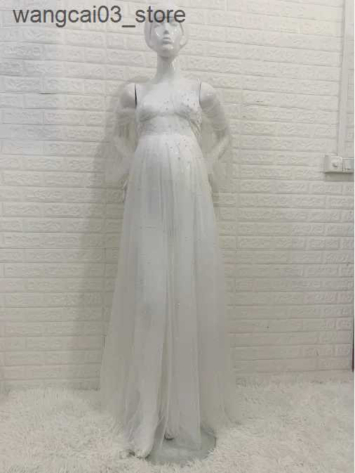 Maternity Dresses Maternity Photography Props Dress Dense Pearl White Yarn Maternity Photography Clothing Babyshower Gown Photo Shoot Pregnant L240910