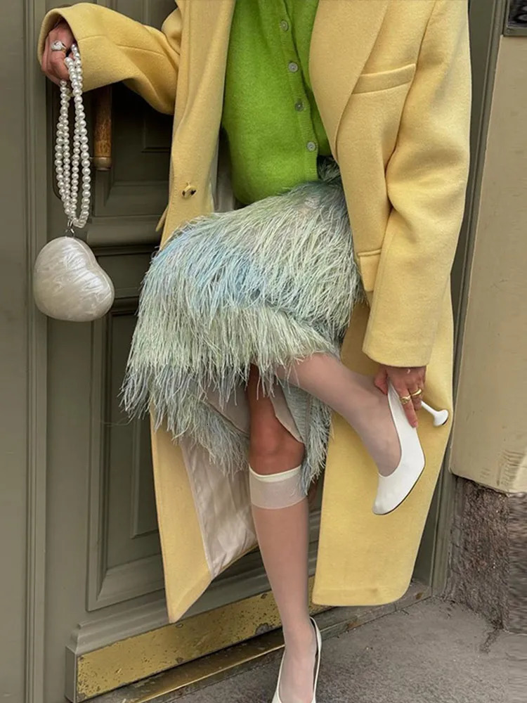 Elegant Yellow Womens Coat Loose Lapel Long Sleeve Button Pockets Outwears Female 2024 Autumn Fashion Lady High Streetwear 240930