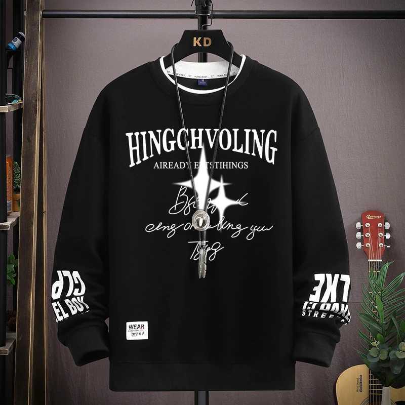 Autumn Mens Sweatshirt Retro printed Long Sleeve T-shirt Fashion Mens Clothing Khaki O Neck Harajuku Exclusive Design Top New LX241011