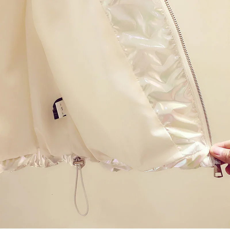 Down Cotton Jacket Winter Coat Thick Fashion Padded Short Hooded Ins Bread Clothing Pleated Bright White Parka 241009
