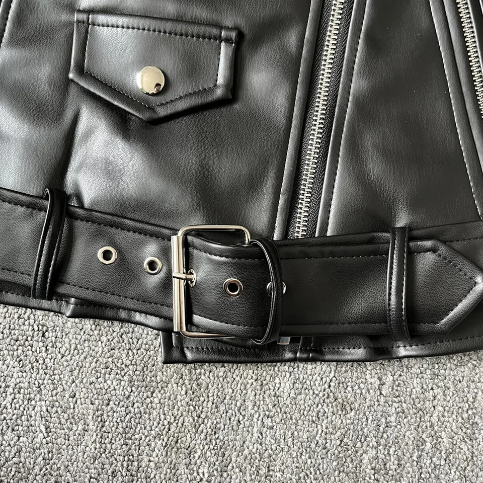 Taop Za autumn womens clothing slim fit simple lapel short zipper decoration s leather jacket 241011