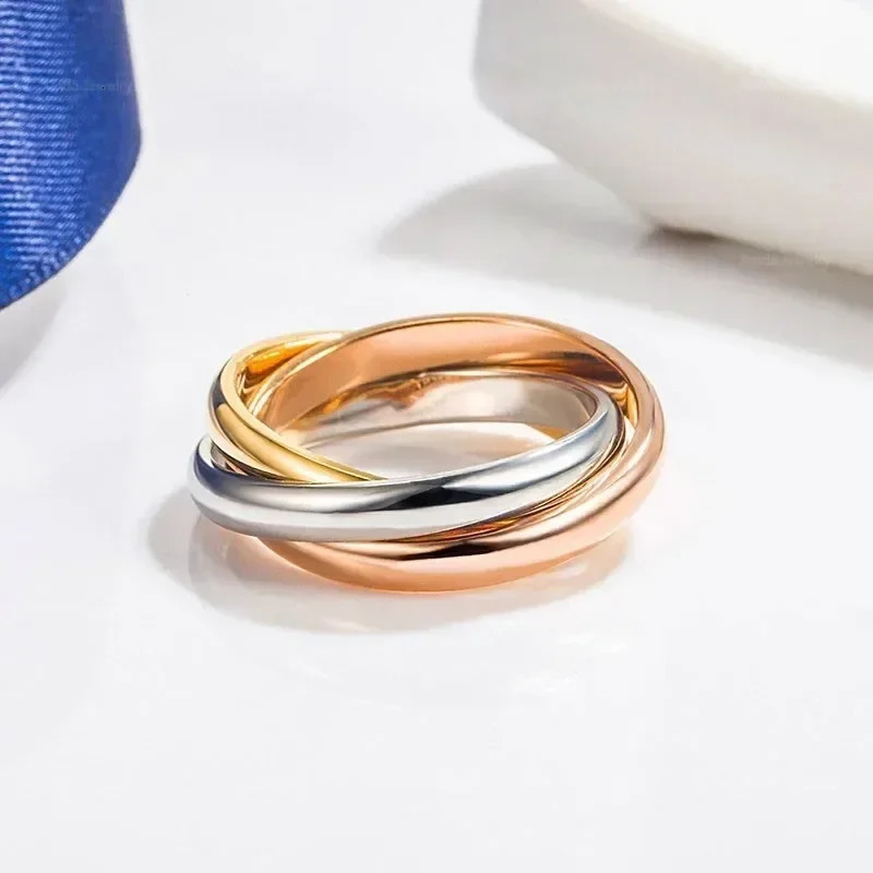 S925 pure silver high-quality original three color ring simple fashionable ious couple jewelry 241009