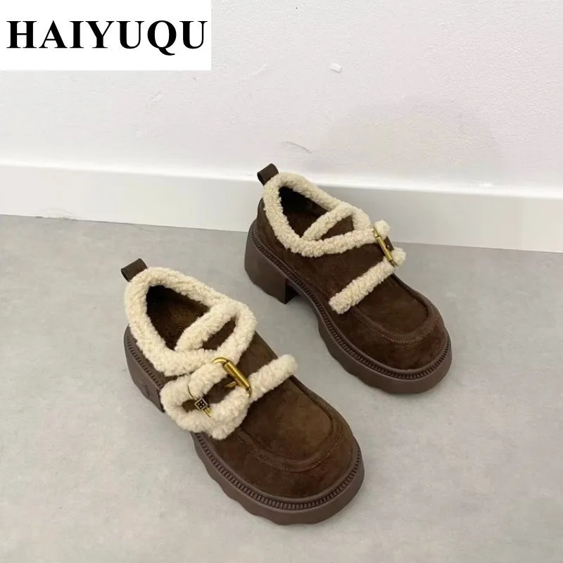 Fashion Fur Suede Coat Womens Shoes Heel Mary Jane Shoes 2025 Trend Short Fat Fleece Warm Cotton Pump Zaptos Unprinted Good Product 241007