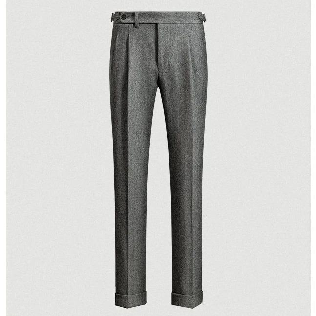 mens autumn and winter high waisted wool coarse tweed business casual pants long straight H336 241010